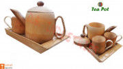 Bamboo Tea pot Crockery Set 1 Tea pot 2 Mugs Assam Handicrafts(#780) - Getkraft.com