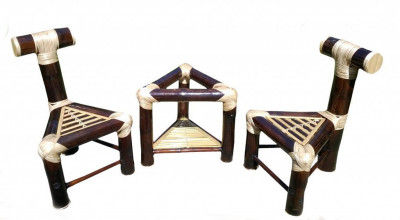 Bamboo Mini Tea Table Bar Table Set(2 Chairs)(#903)-gallery-0