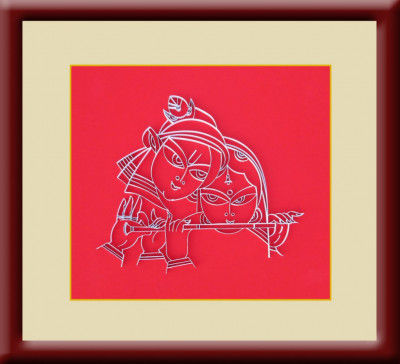 Handcrafted Home Decor Wooden Frame Poster Portrait of Radha Krishna(#945)-gallery-0