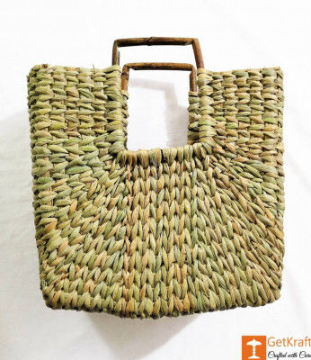 Natural Straw Mini Square Handbag with Square Handles(#957)-gallery-0