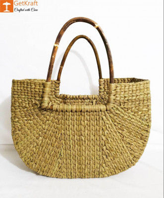 Natural Straw U-Shaped Fancy Handbag with Long Handles(#967)-gallery-0