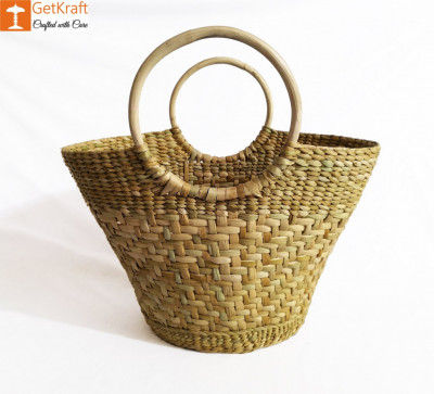 Natural Straw Oval Handbag with Multiple Patterns(#974)-gallery-0