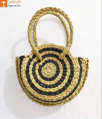 Attractive Striped Natural Straw Handbag(#975)-gallery-0