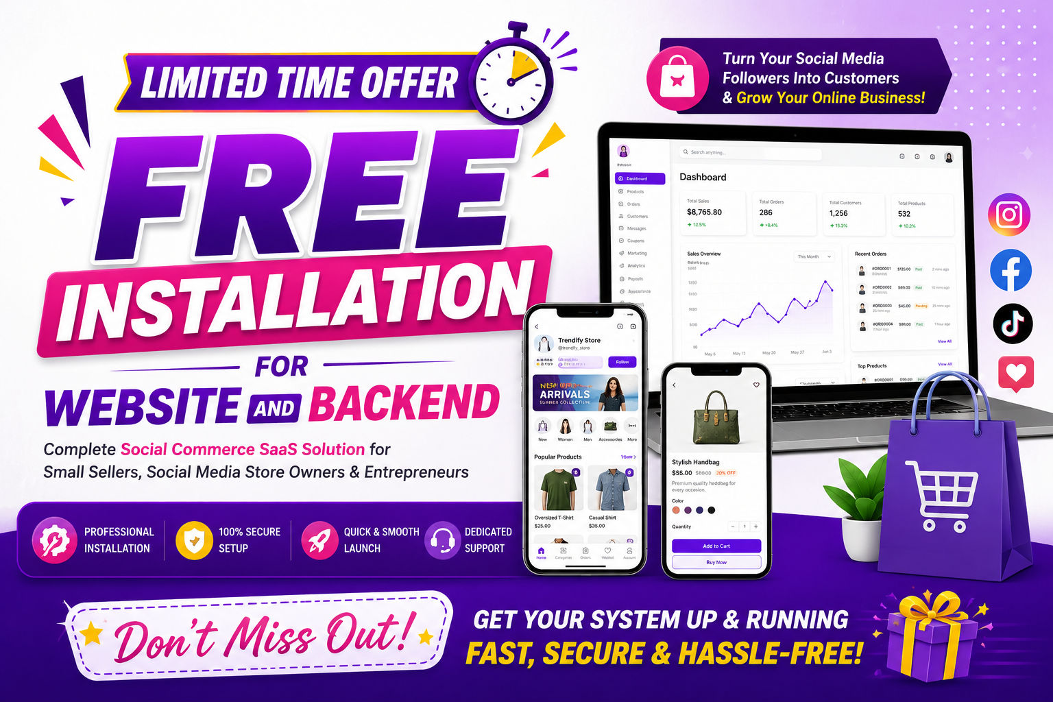 Instagram & WhatsApp Seller Store SaaS – Social Commerce Platform (Android, iOS, Laravel)