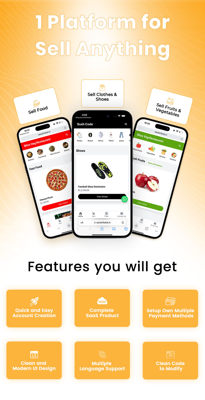 Social Commerce - SaaS Script for Small Sellers & Social Media Store Owners -Android | ios | Laravel - 5