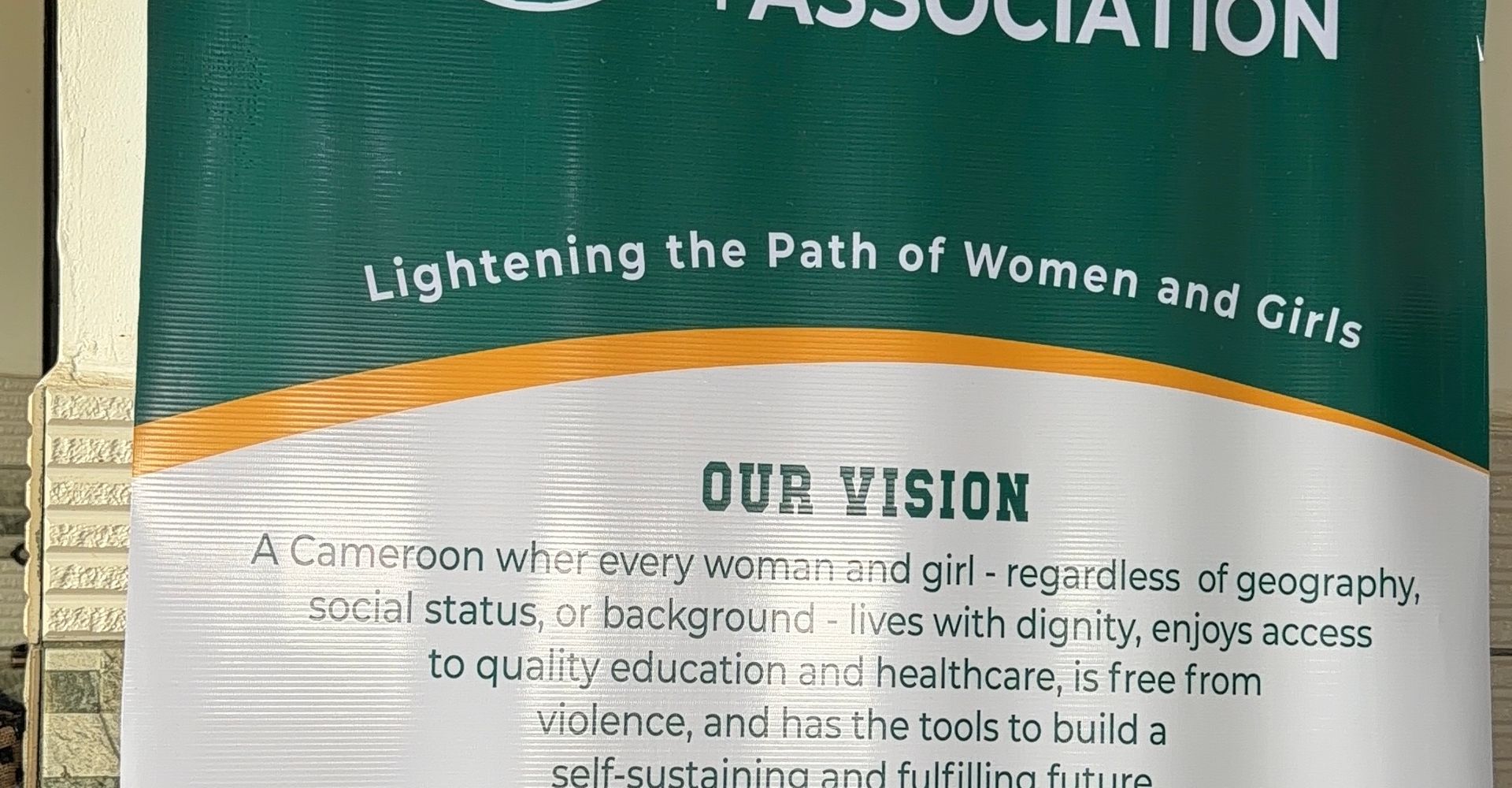 The association's banner, showing its name and vision statement