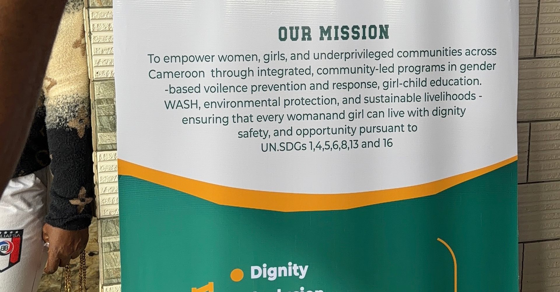 The association's banner, showing its mission and values