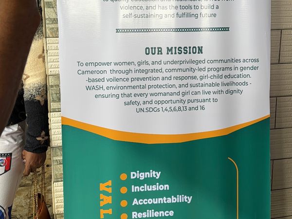 The association's banner, showing its mission and values