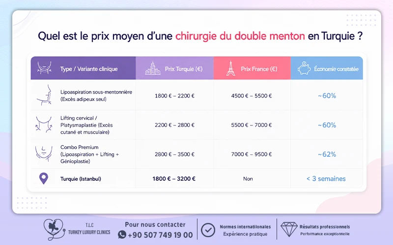 Quel est le prix moyen d'une chirurgie du double menton en Turquie ?