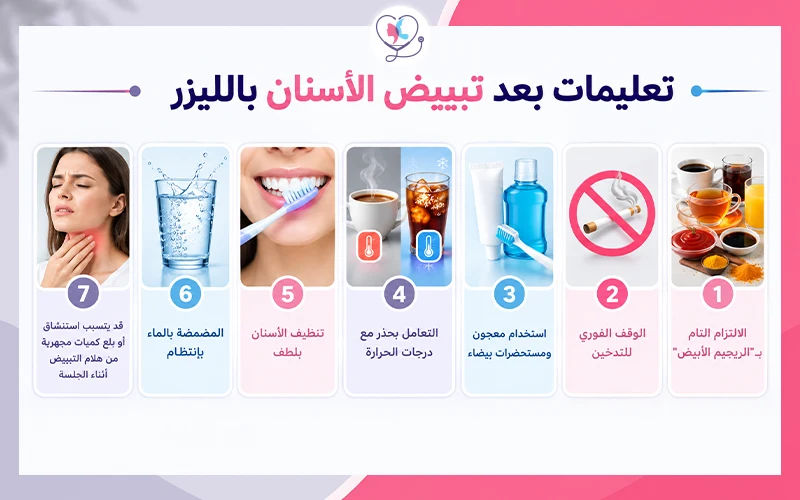 تعليمات بعد تبييض الأسنان بالليزر