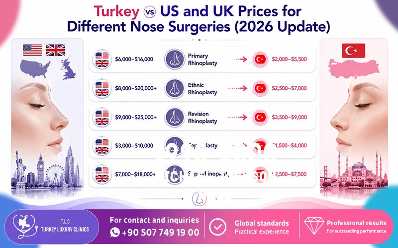 Turkey vs US and UK Prices Table for Different Nose Surgeries (2026 Update):