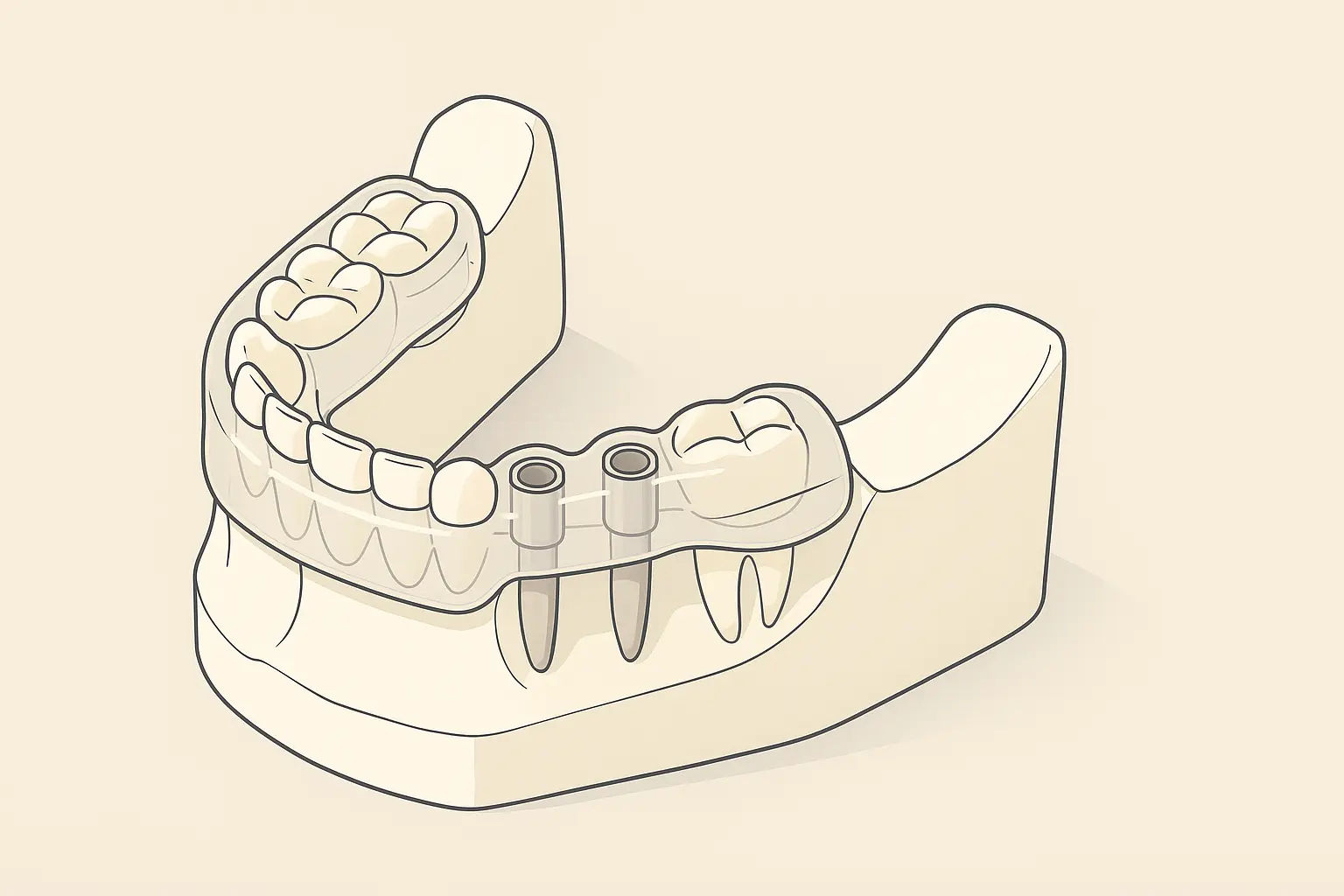 guide chirurgical translucide sur machoire en plâtre