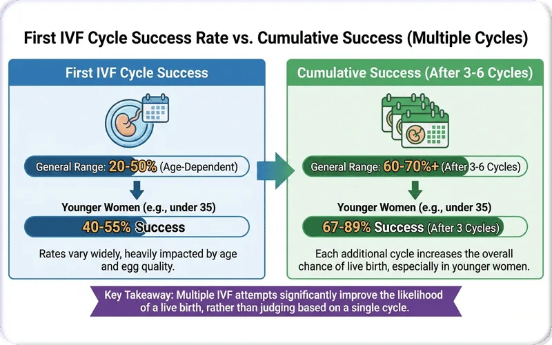 First IVF Cycle Success Rate vs. Cumulative Success