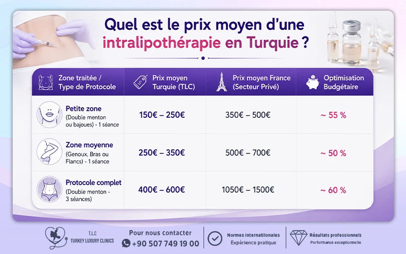 Quel est le prix moyen d'une intralipothérapie en Turquie ?