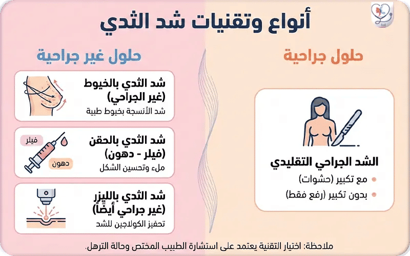 أنواع التجارب والتقنيات المستخدمة في شد الثدي