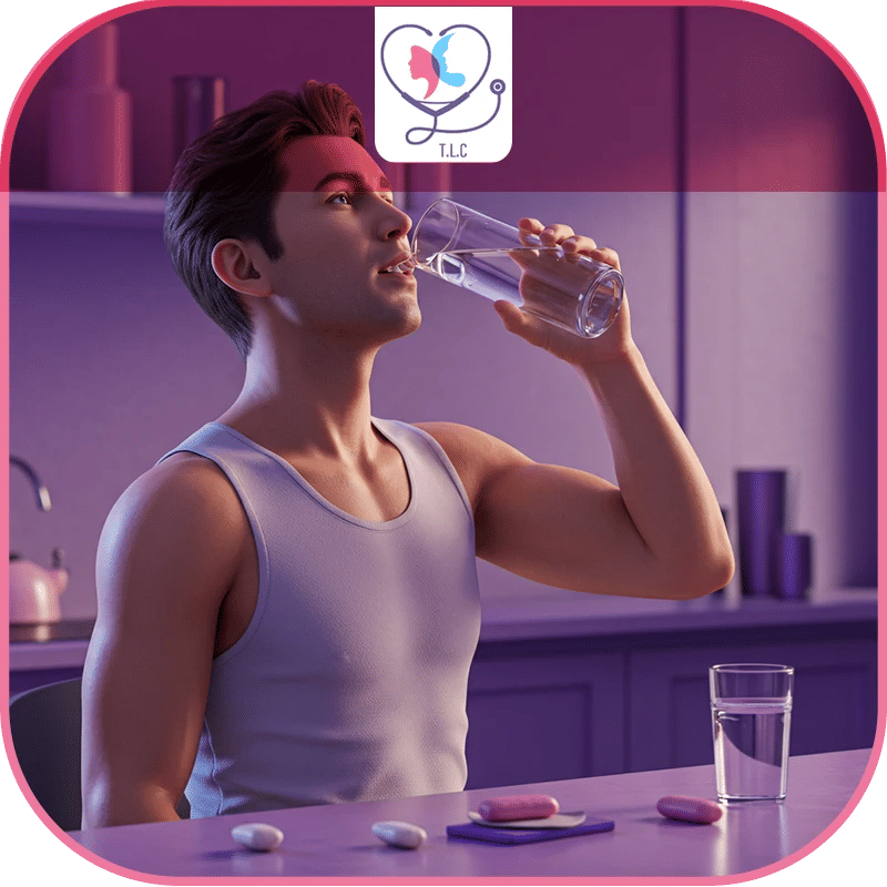 رجل يشرب كمية وفيرة من الماء لعلاج ومنع جفاف الفم