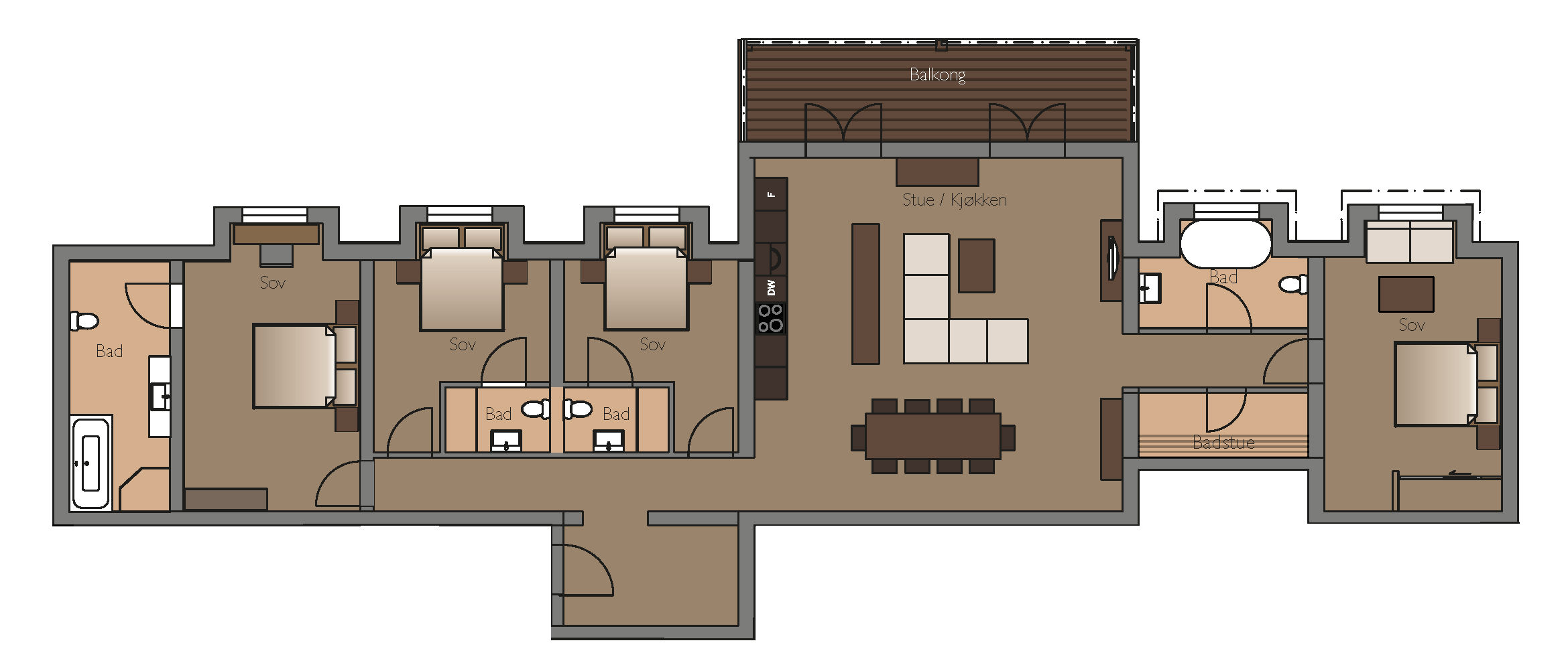 Plantegning af Penthouse i august Vestlia Resort Geilo