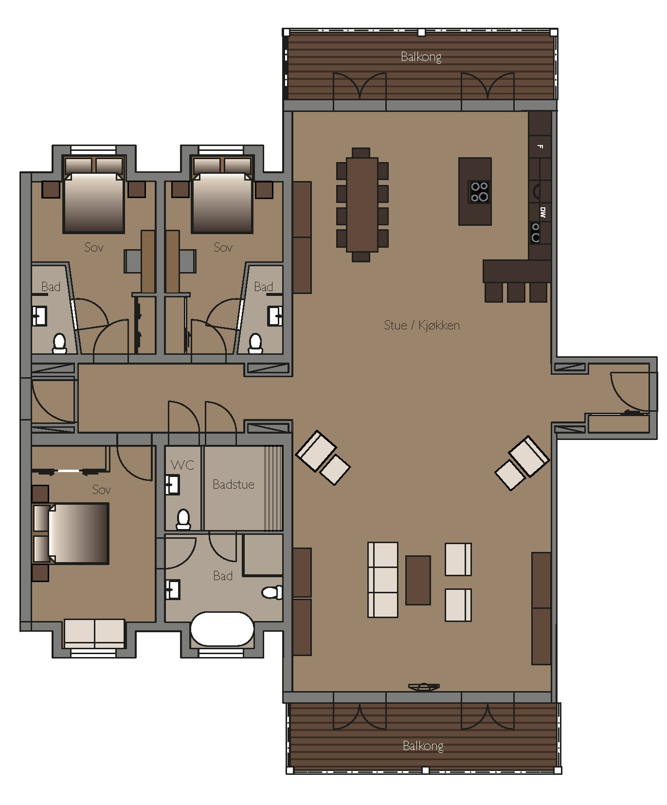 Plantegning af Hamsun penthouse på Vestlia Resort Geilo