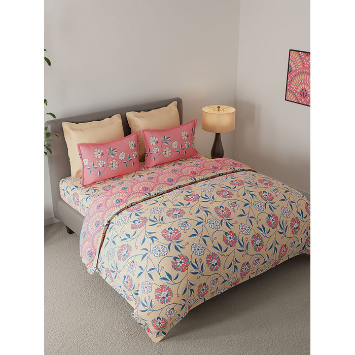 erica colorful pure cotton 112 tc double bedsheet set (pink & yelllow)