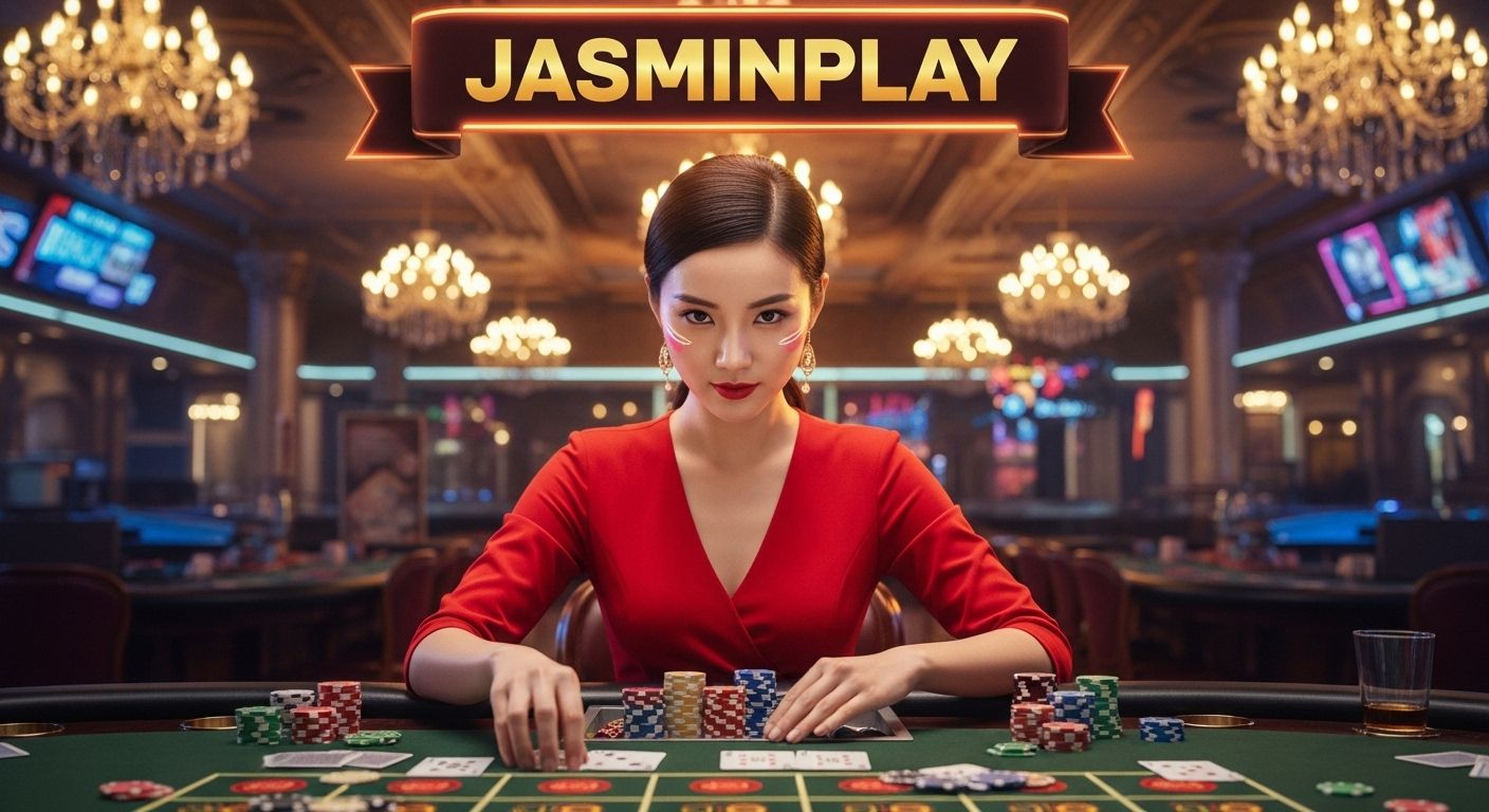 Gambar ilustrasi slot online Jasminplay dengan simbol-simbol keberuntungan dan koin emas, mencerminkan keseruan bermain.