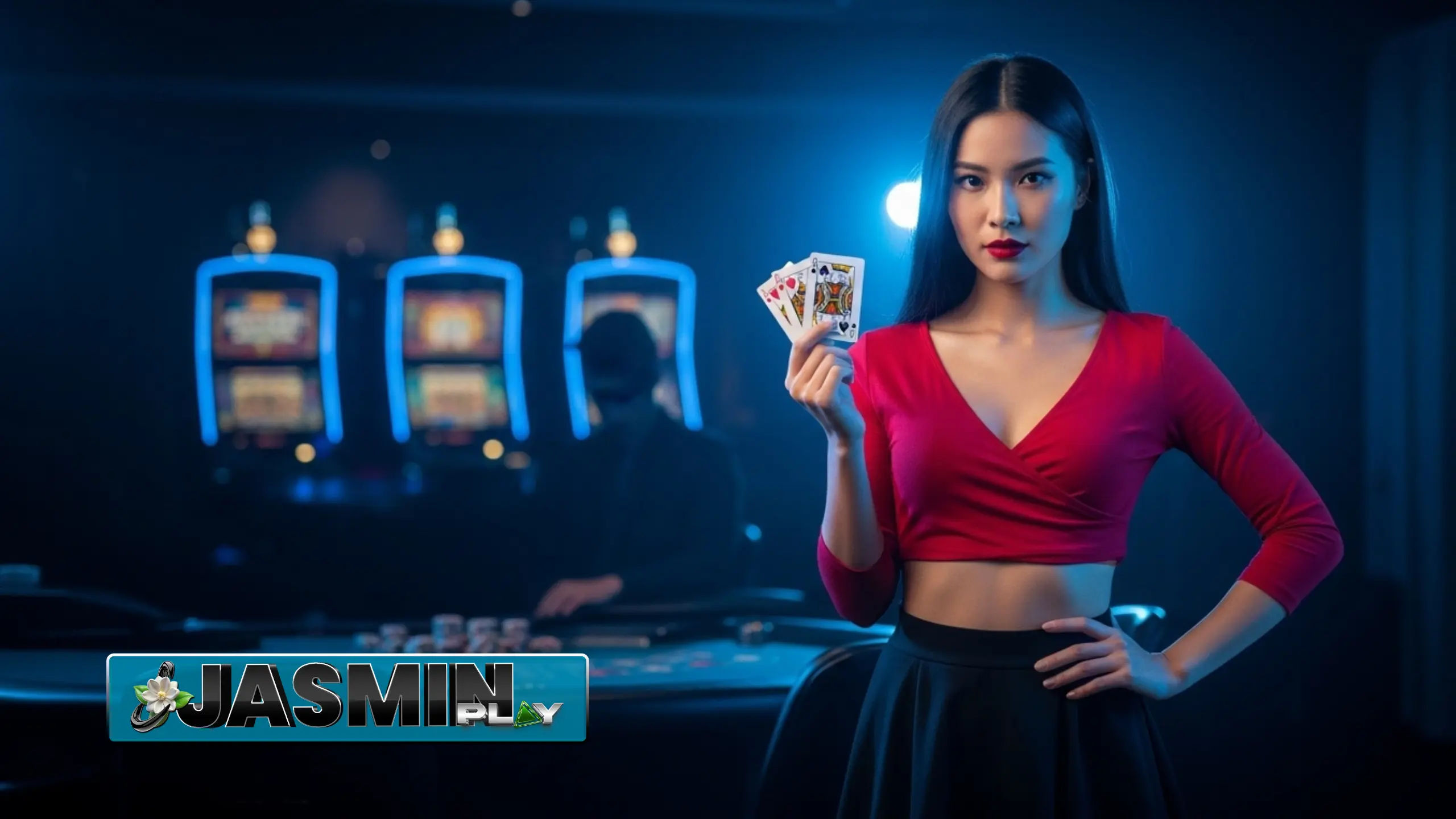 Seorang pemain sedang fokus bermain slot online di Jasminplay, situs betting terbaik Indonesia, dengan layar yang menampilkan grafis slot gacor.