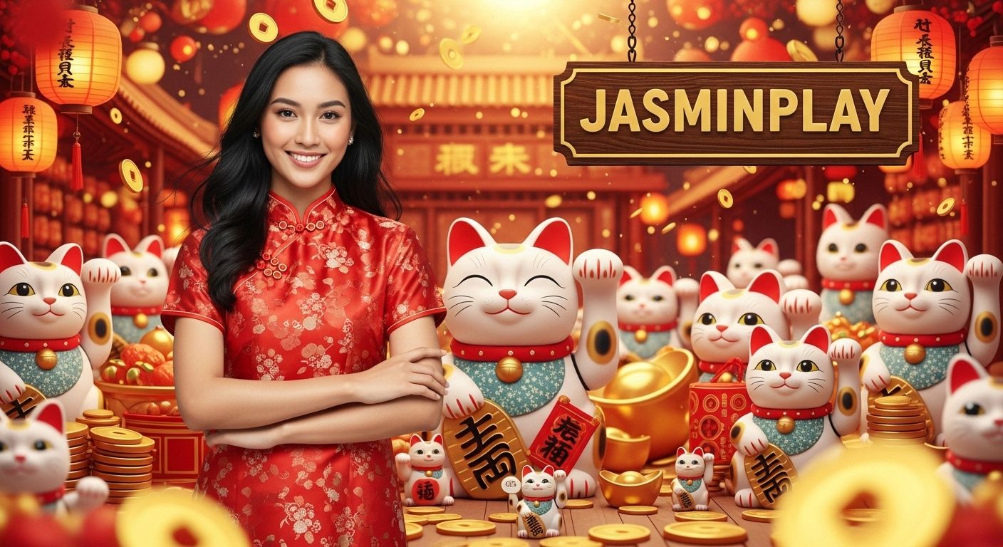 Seorang karakter anime kucing lucu yang sedang bermain game di perangkat mobile, merepresentasikan pengalaman bermain game yang menyenangkan dan modern di Jasminplay.