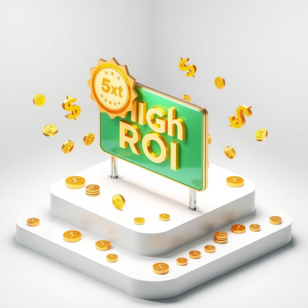 A 3D isometric billboard representing high return on investment for banner ad placements.