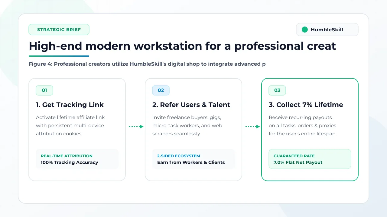 A clean, modern creator studio featuring a dual-monitor setup used for managing professional video promotion tools.
