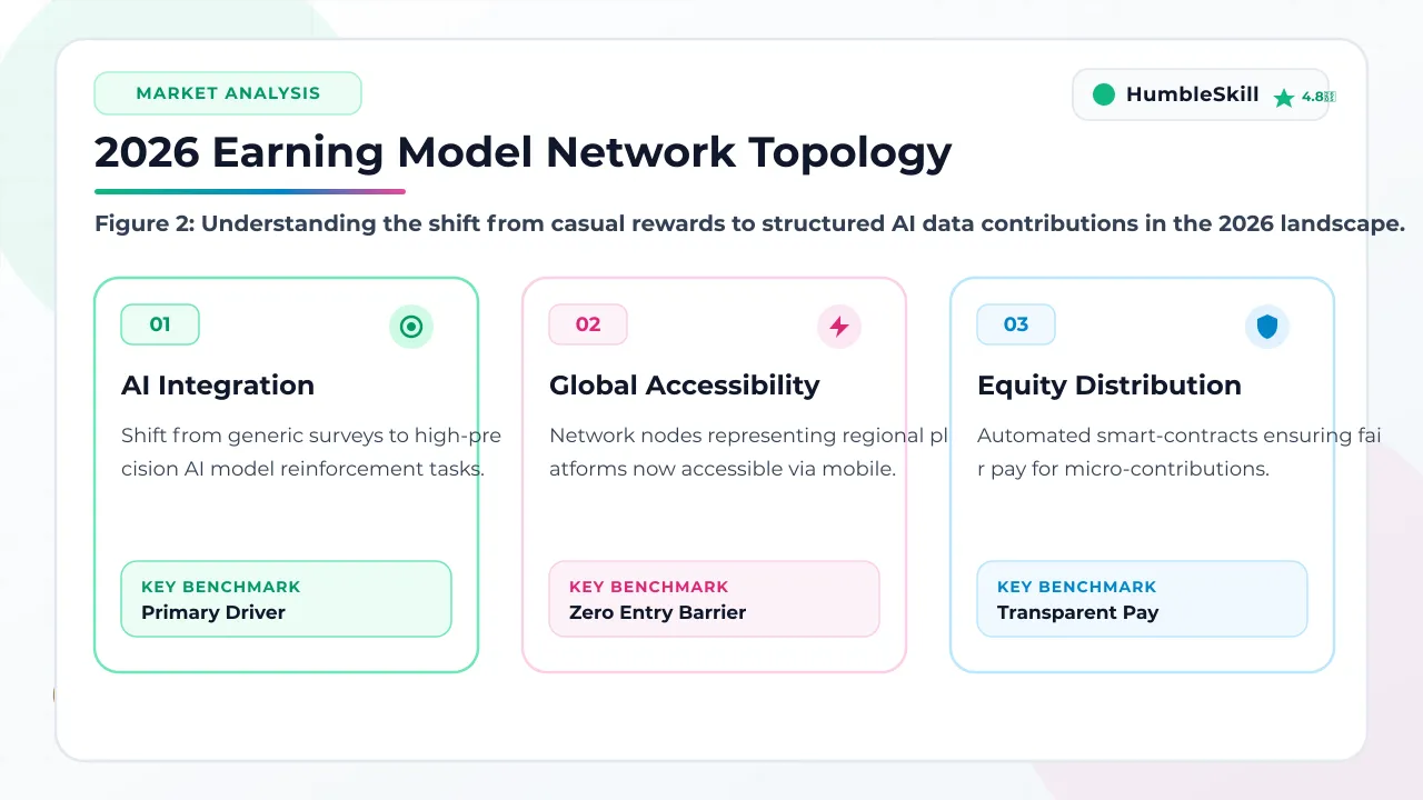 A 3D network topology diagram illustrating the evolution of student earning models toward AI and specialized tasks.