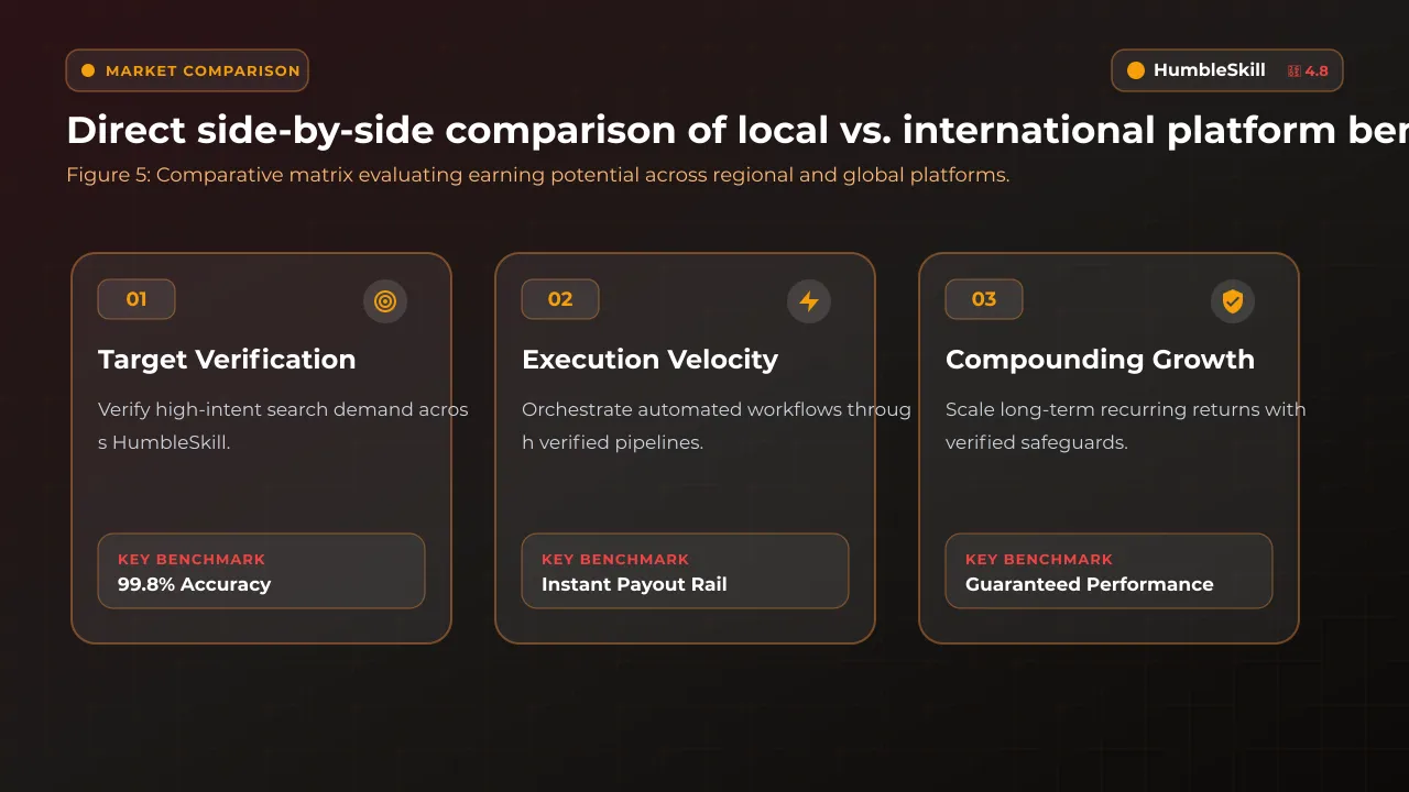A 3D benchmark infographic comparing global platforms with regional student earning sites.