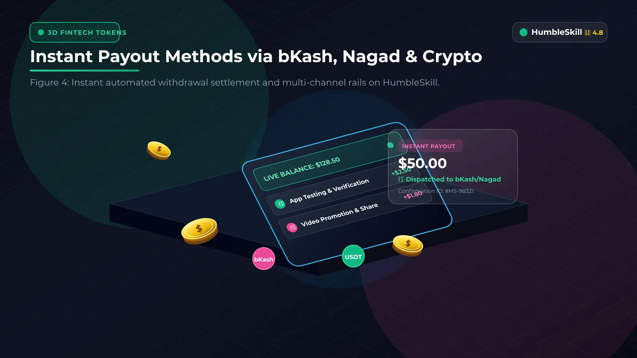 Fintech instant payout methods and verified token settlement for make money online