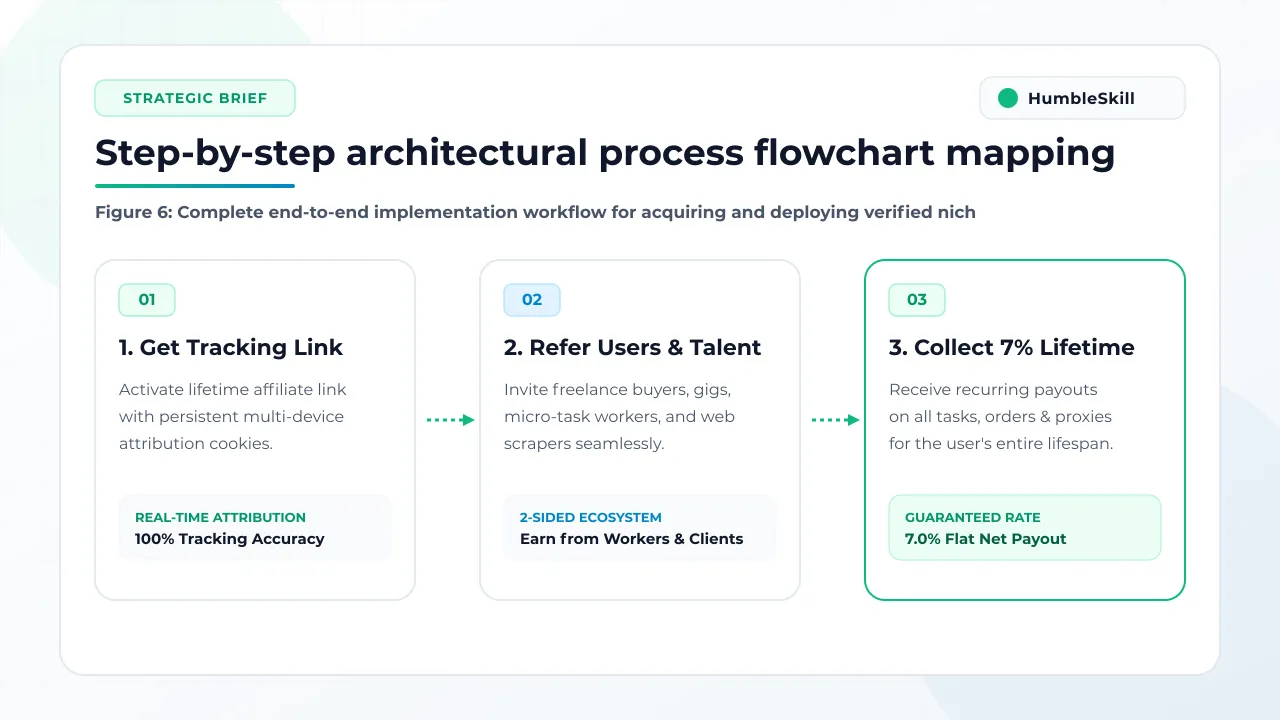 Isometric flowchart detailing the step-by-step process of purchasing and deploying verified email leads.