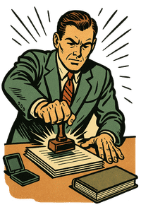 A clerk stamping an official document