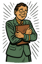 A librarian holding a folder protectively