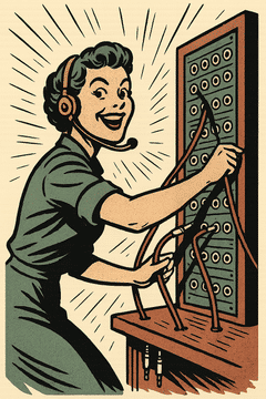 A switchboard operator connecting calls
