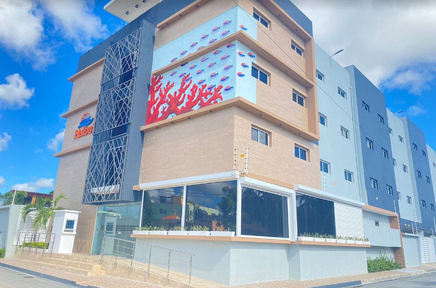 Main facade and entrance of Halibut Hotel in Punta Cana