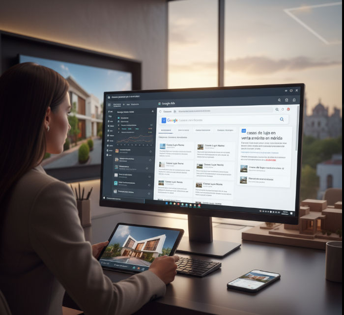 Google Ads Inmobiliario: Diagrama de flujo para conectar compradores y propiedades de forma efectiva.