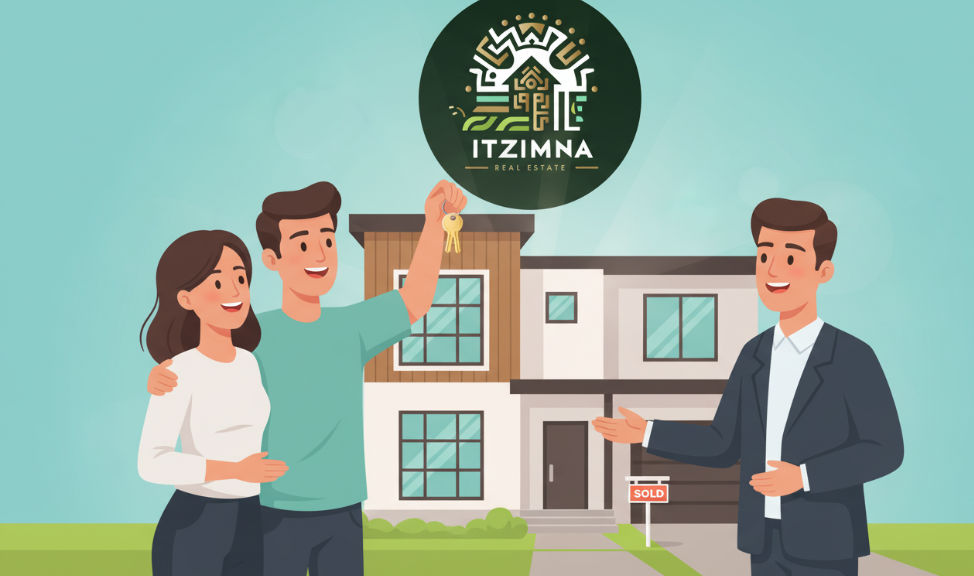 Familia feliz recibiendo llaves de una casa, simbolizando una transacción exitosa con Itzimná Real Estate.