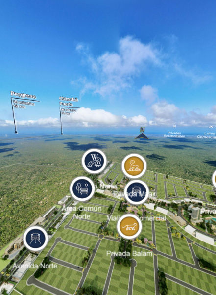 Vista aérea de los lotes residenciales urbanizados en Wayúum, mostrando la cercanía a la costa de Yucatán y la planificación del desarrollo listo para construir e invertir.