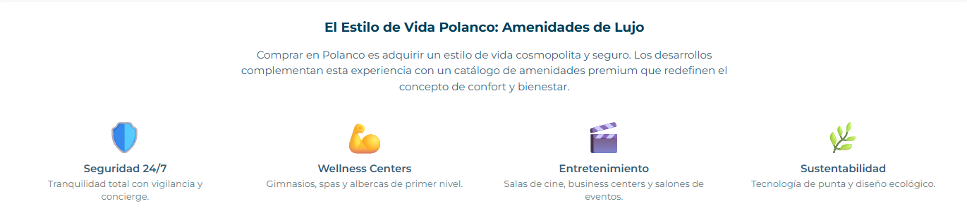 Tabla que compara los precios de las casas de lujo en venta en Polanco.