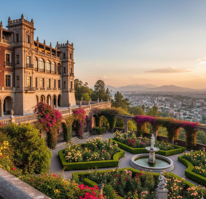 Un detalle de la arquitectura y los murales del Castillo de Chapultepec.