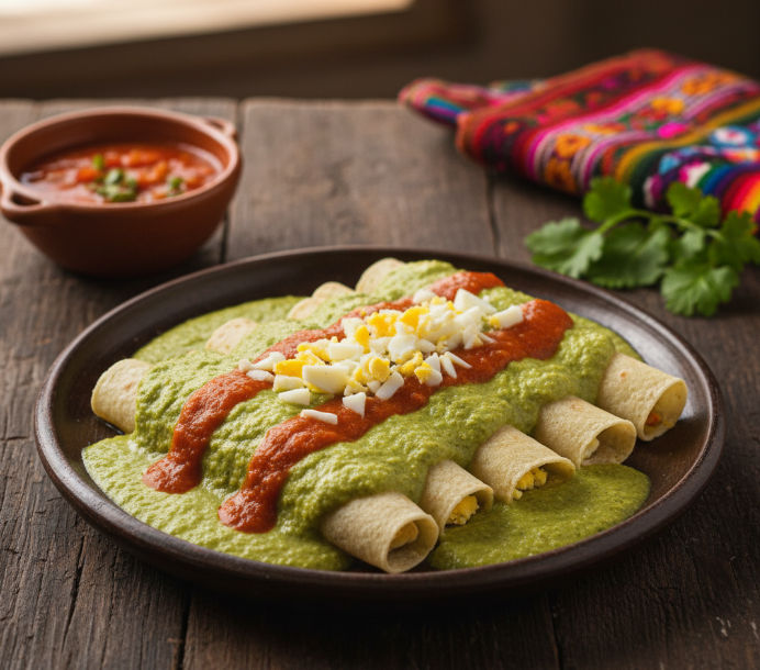 Un plato de Papadzul, un platillo tradicional de la gastronomía yucateca.