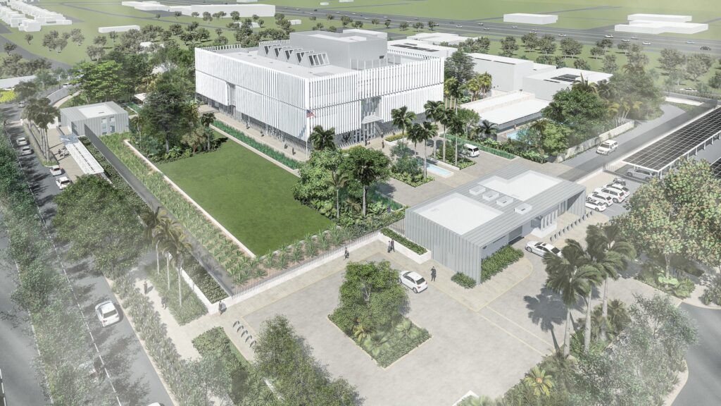 Vista frontal del nuevo edificio del consulado en Mérida