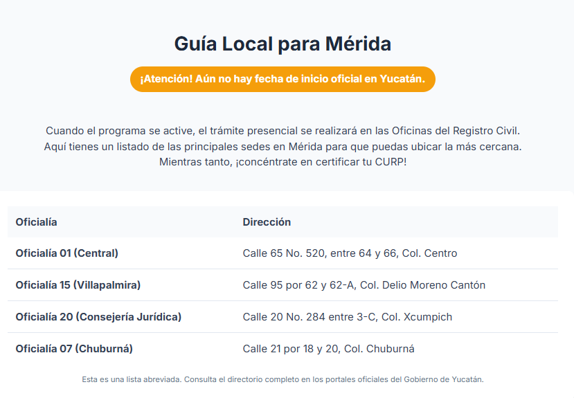 Tabla o lista de los beneficios de contar con la CURP biométrica en Yucatán.