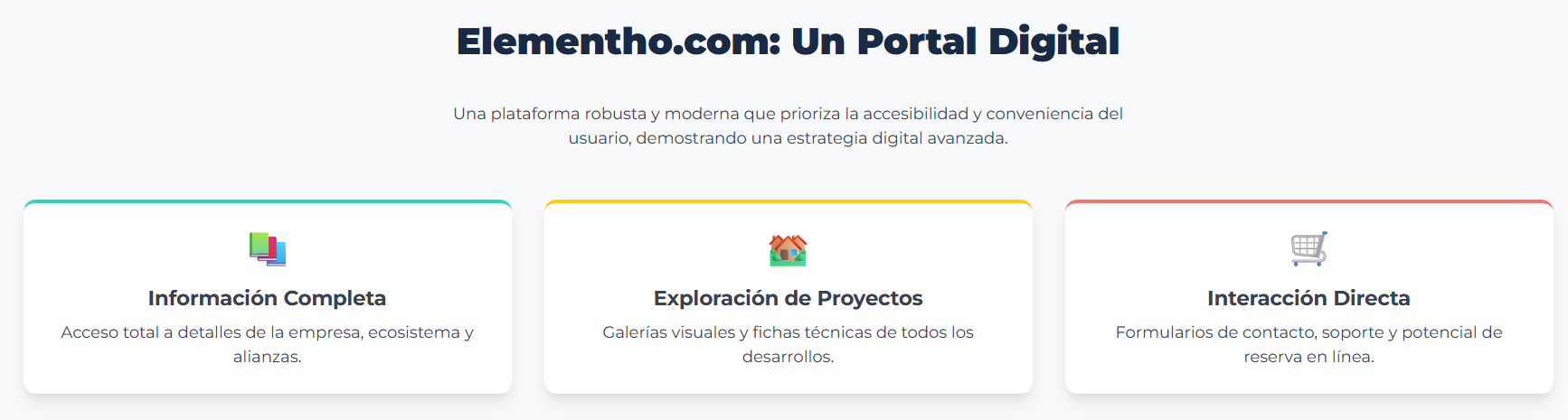 Concepto visual de Elementho.com como puente entre inversionistas y propiedades.