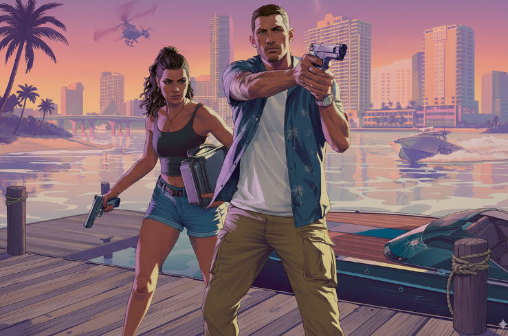 Jason y Lucía juntos, representando la dinámica de la relación de los protagonistas de GTA VI.