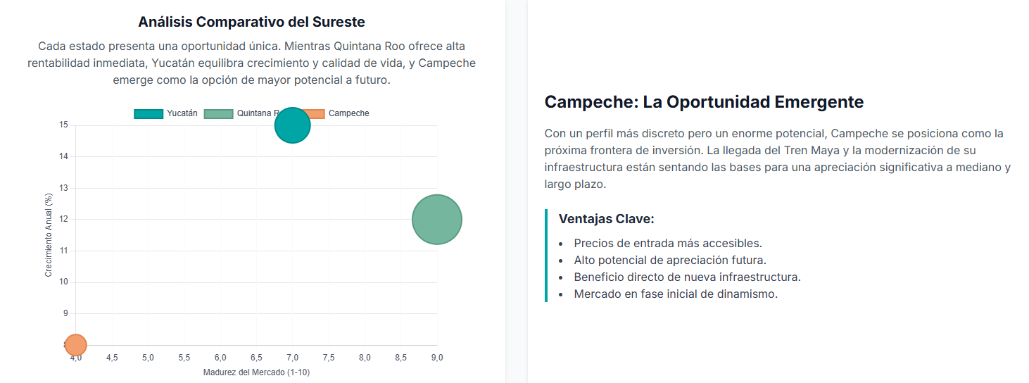 Gráfico que ilustra la demanda de propiedades residenciales y comerciales en el sureste.