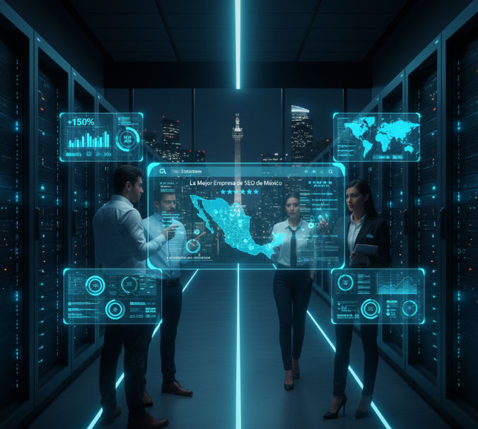 Un servidor de datos o una red de infraestructura digital, representando la tecnología detrás de una estrategia de SEO.