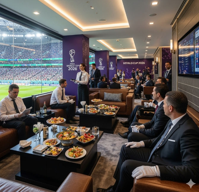 Un espacio VIP en un estadio de fútbol, representando la experiencia de hospitalidad en el Mundial.