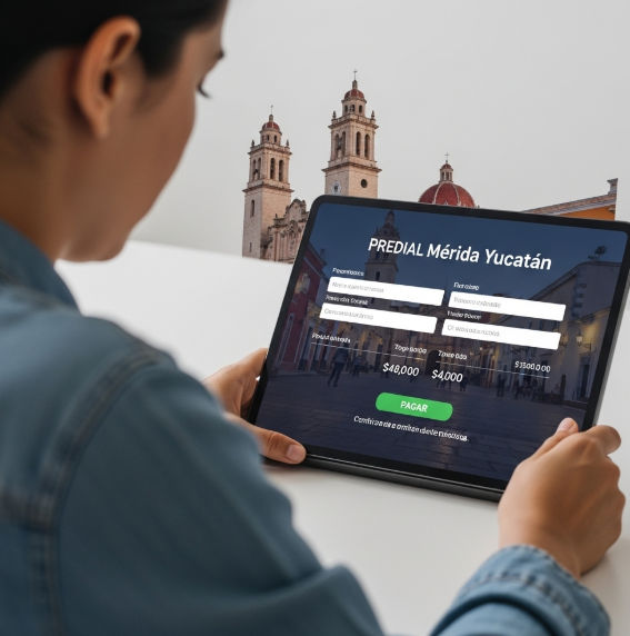 Persona pagando el predial de Mérida en línea a través de una tablet